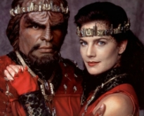 Worf and Jadzia in traditional Klingon wedding dress.