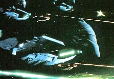 The Cardassian-Romulan fleet attacking the Founder's home world.