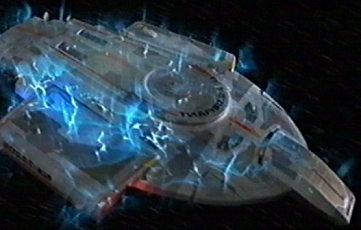 The Defiant is hit by the Breen energy-dampening weapon.
